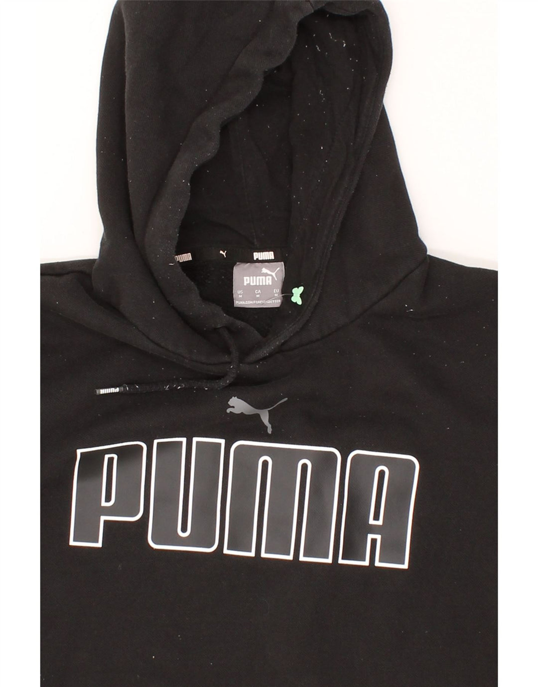 PUMA Mens Graphic Hoodie Jumper Medium Black Cotton Vintage Puma and Second-Hand Puma from Messina Hembry 