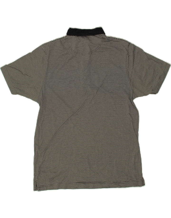 JAEGER Mens Polo Shirt Medium Grey Pinstripe Cotton Vintage Jaeger and Second-Hand Jaeger from Messina Hembry 