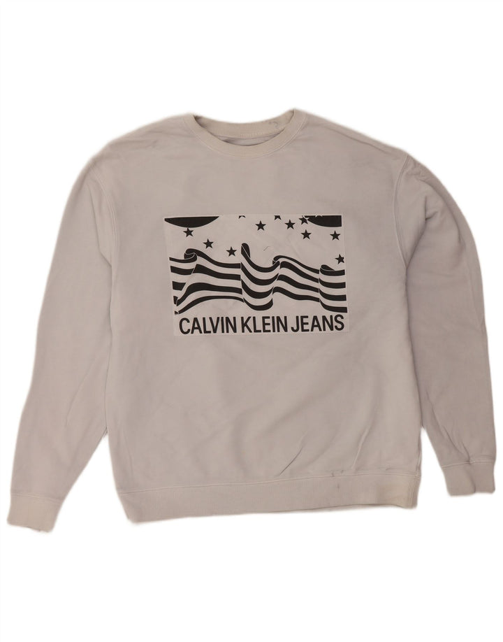 CALVIN KLEIN JEANS Herren-Sweatshirt mit Grafik, Größe S, graue Baumwolle
