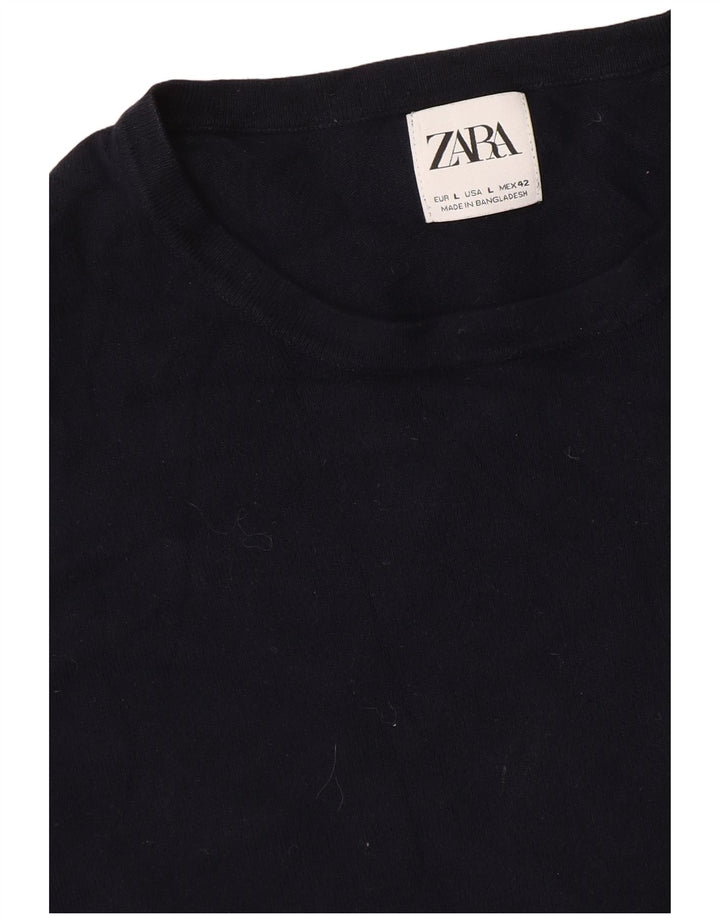 Zara Herren-Pullover mit Rundhalsausschnitt, Größe L, Marineblau