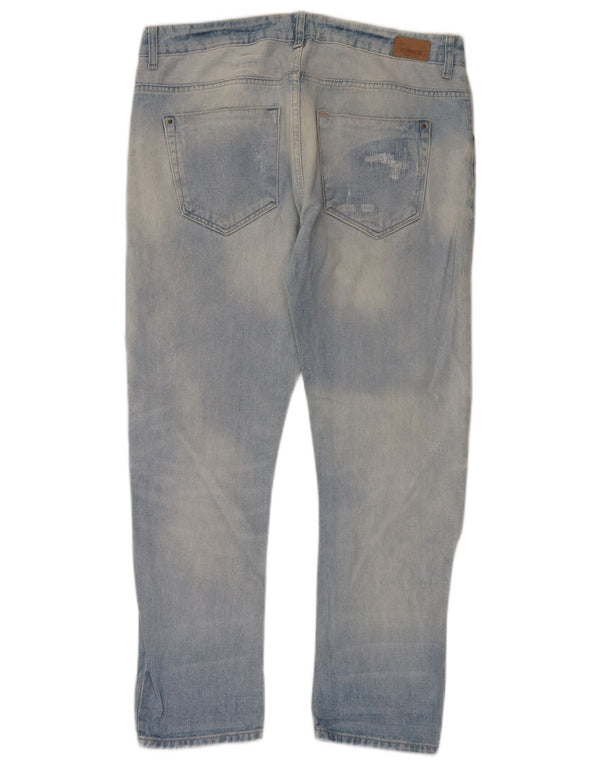 Zara Damen Distressed Straight Jeans EU 42 Large W32 L29 Blaue Baumwolle