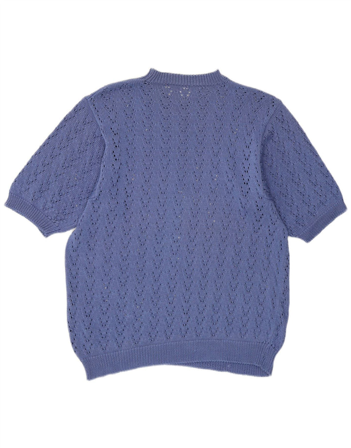 Vintage Damen Durchsichtiger Pullover mit Rundhalsausschnitt UK 14 Mittelblau