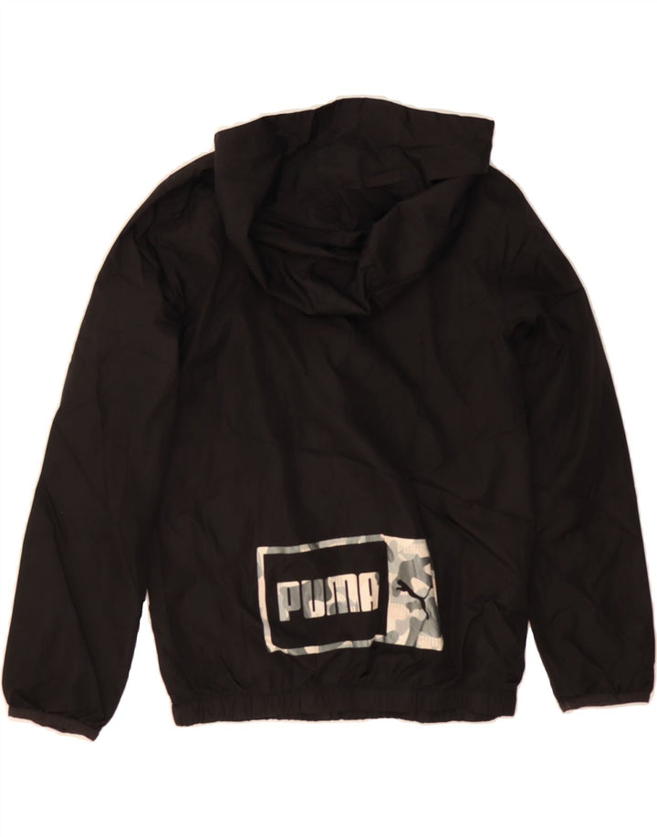 PUMA Boys Graphic Hooded Rain Jacket 10-11 Years Medium Black Polyester Vintage Puma and Second-Hand Puma from Messina Hembry 