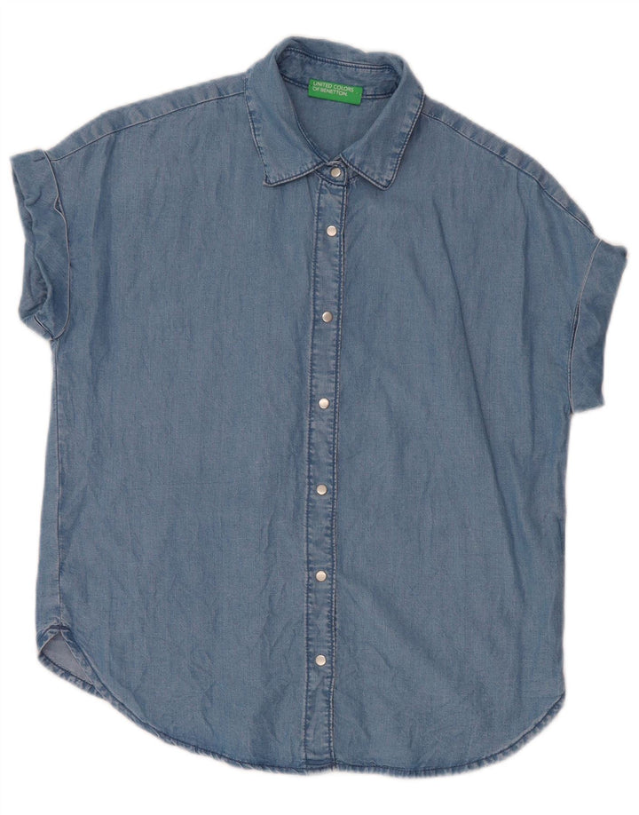 BENETTON Damen Kurzarmhemd UK 14 Mittelblau