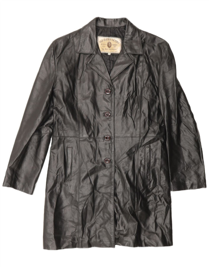 VINTAGE Damen Ledermantel IT 48 XL Schwarzes Leder
