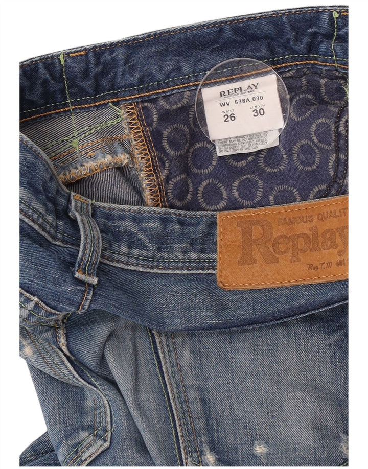 Replay Damen Slim Jeans W26 L30 Blaue Baumwolle