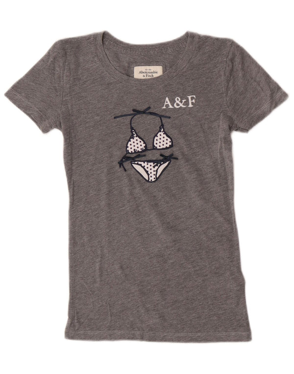 Abercrombie & Fitch Damen Grafik-T-Shirt-Oberteil UK 6 XS Graue Baumwolle