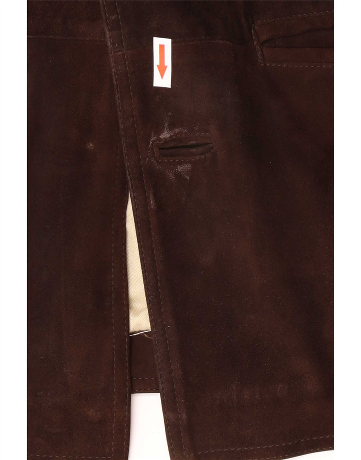 David Moore Herren-Windbreaker-Mantel aus Wildleder, Größe 50, großes braunes Leder