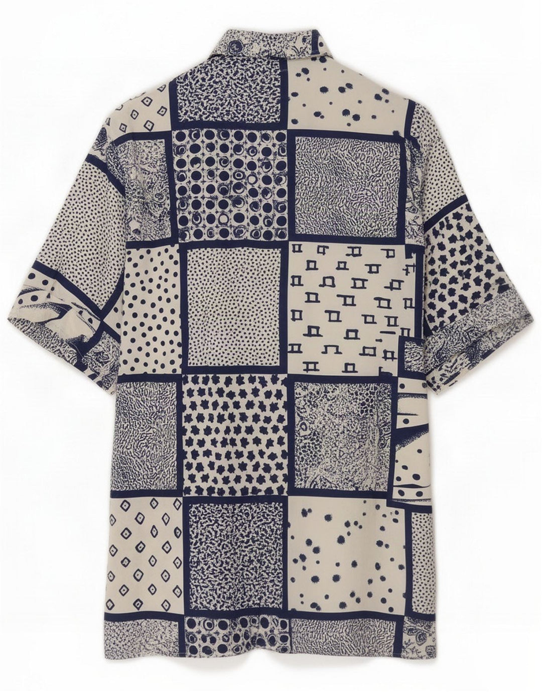Vintage Herren Kurzarmhemd Mittelblau Patchwork