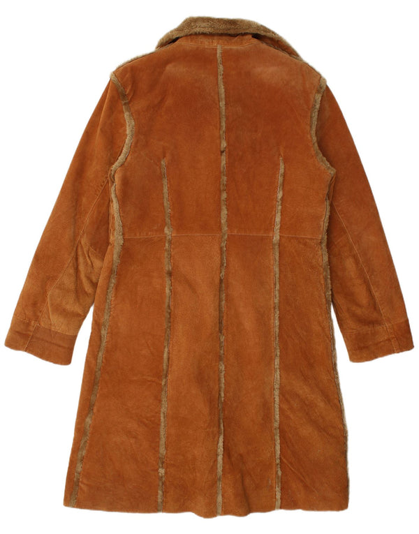 Vintage Womens Shearling Coat UK 18 XL Brown Leather