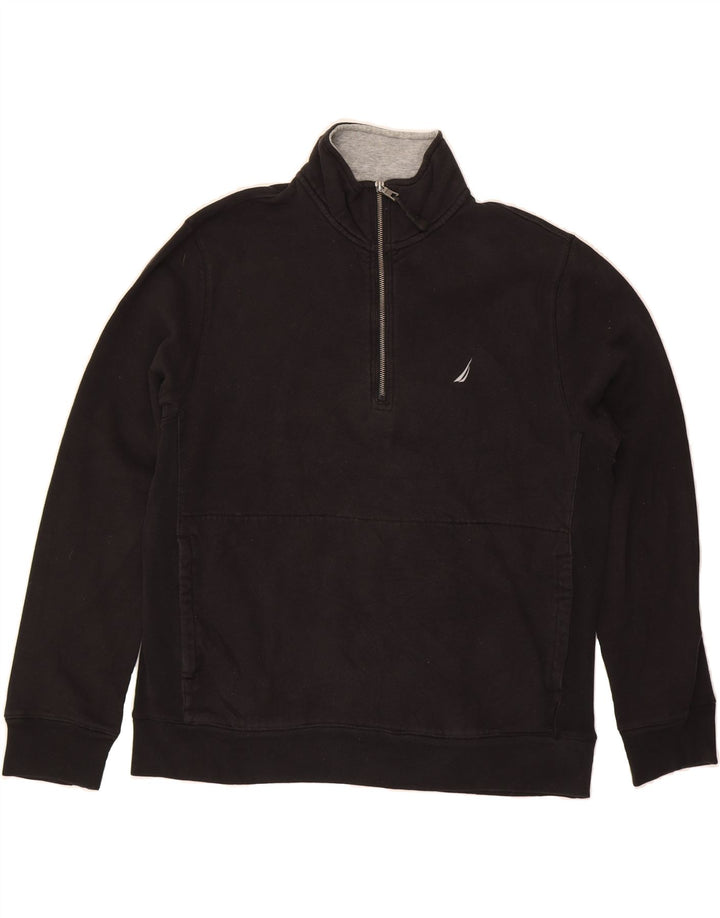 NAUTICA Mens Zip Neck Sweatshirt Jumper Medium Black Cotton Vintage Nautica and Second-Hand Nautica from Messina Hembry 
