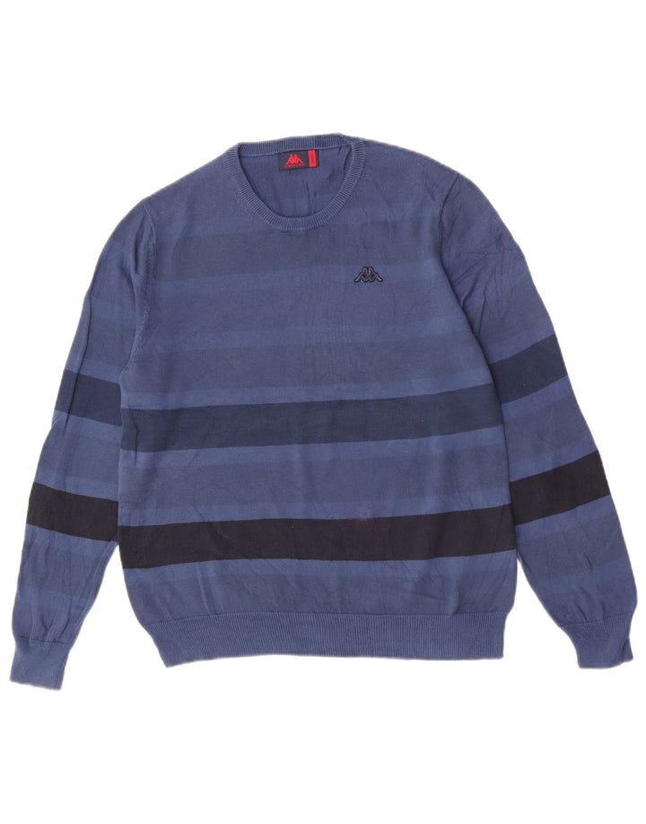 Kappa Herren-Pullover mit Rundhalsausschnitt, klein, blau gestreift, Baumwolle