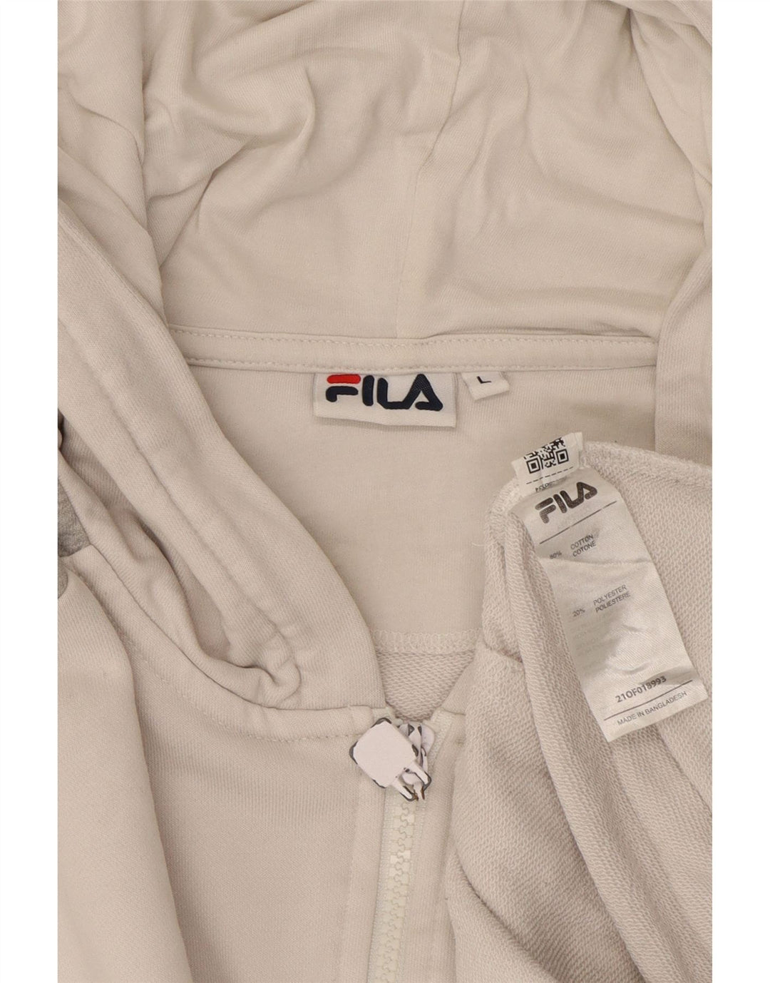 FILA Herren-Kapuzenpullover mit grafischem Reißverschluss, groß, weiße Blockfarben-Baumwolle