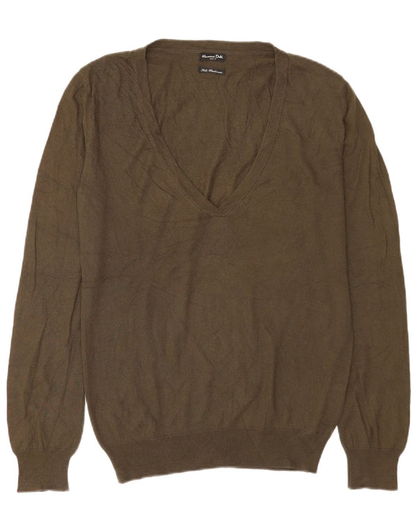 Massimo Dutti Damen-Pullover mit V-Ausschnitt, UK 14, mittlere Khaki-Seide