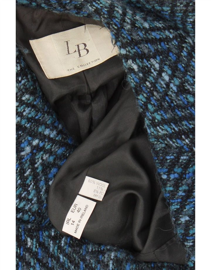 VINTAGE Damen 3-Knopf-Blazerjacke UK 14 Mittelblaue Chevron-Wolle