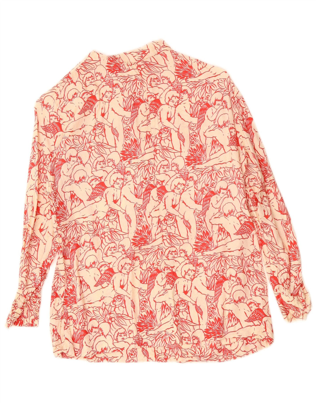 VINTAGE Damen Hemdbluse mit Grafik, UK 12, Mittelweiß