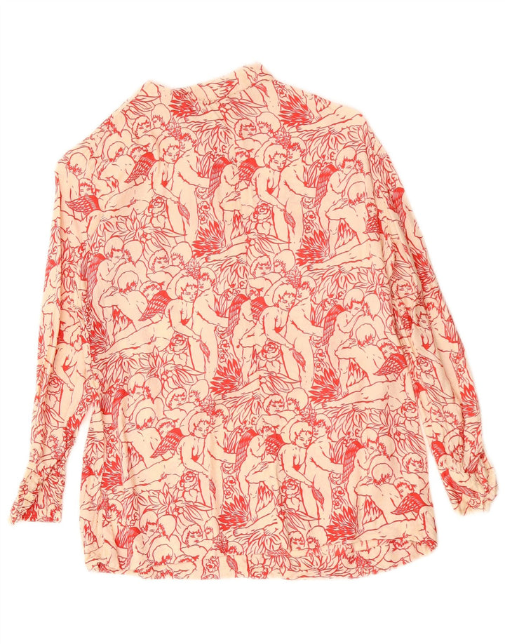 VINTAGE Damen Hemdbluse mit Grafik, UK 12, Mittelweiß