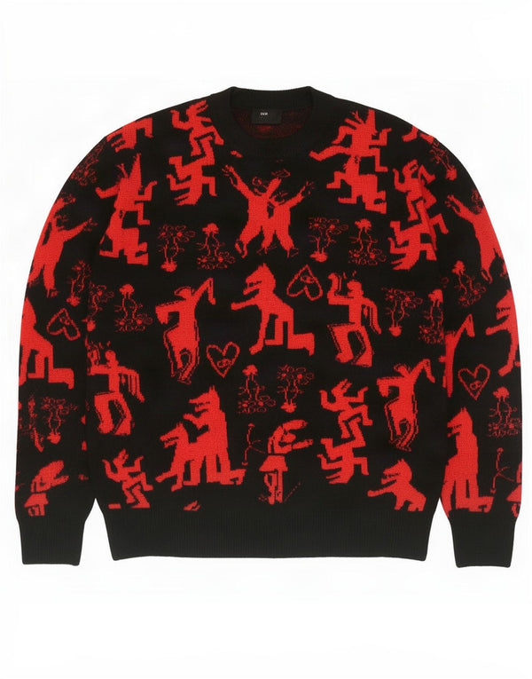 Desigual Herren-Pullover mit grafischem Rundhalsausschnitt, 2XL, schwarze Viskose