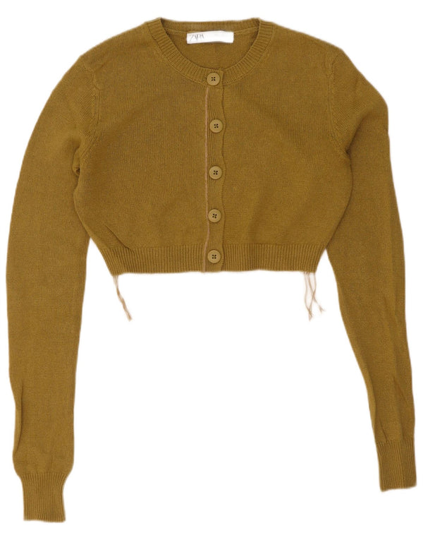 Zara Damen Crop Cardigan Pullover UK 10 Small Grüne Baumwolle
