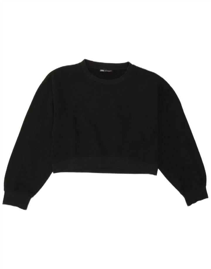 Zara Damen Crop Oversized Sweatshirt Pullover UK 10 Small Schwarz Baumwolle