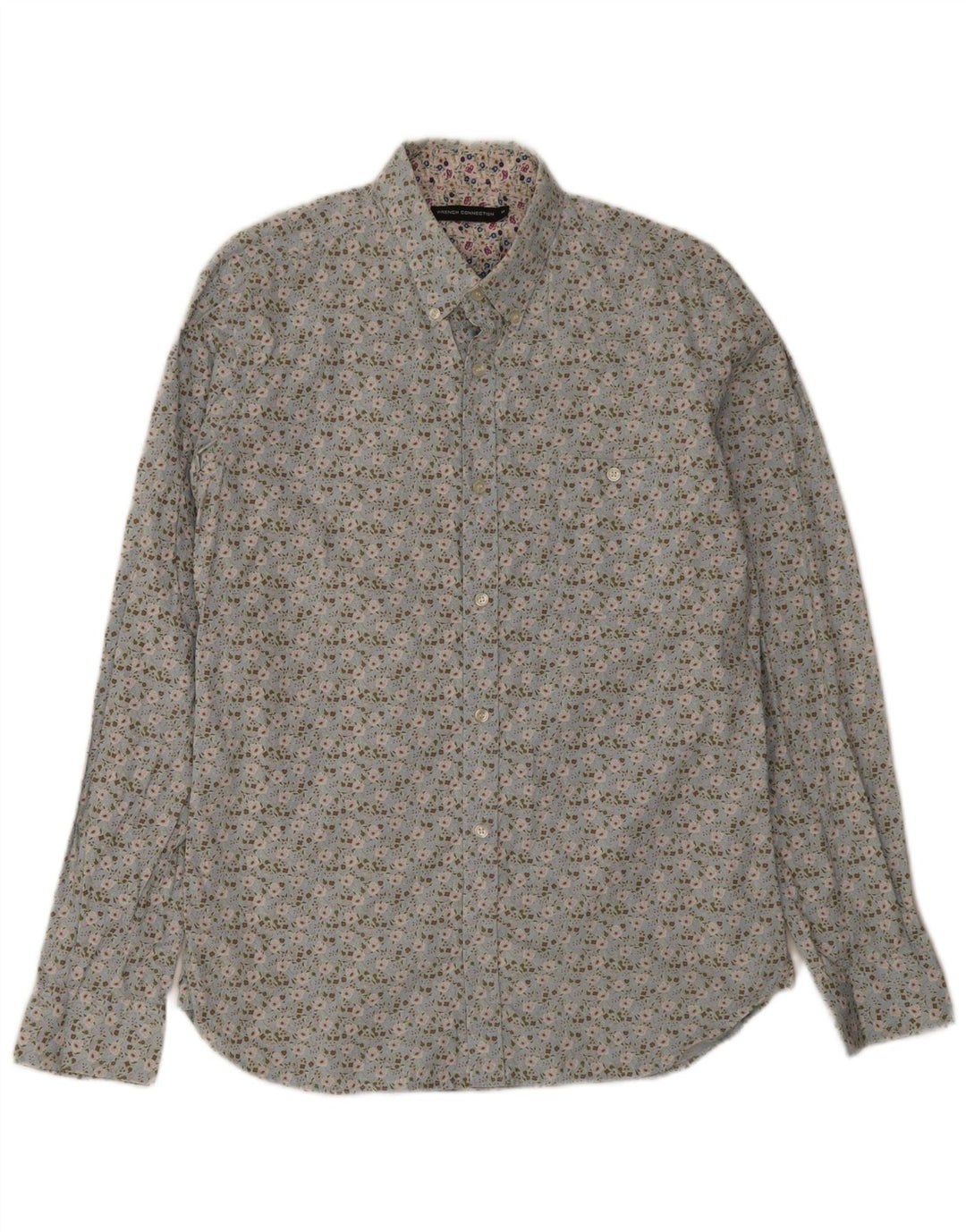 French Connection Herrenhemd Mittelblau mit Blumenmuster