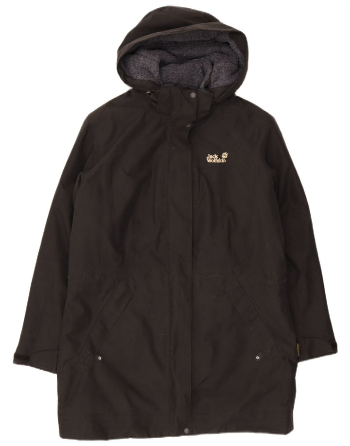 Jack Wolfskin Damen Kapuzen-Windbreaker-Mantel UK 16 Large Schwarz Polyester