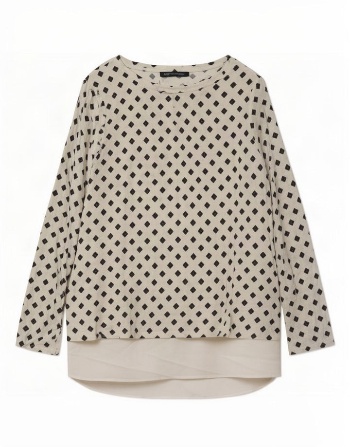 Marks & Spencer Damen Langarm-Tunika-Oberteil UK 16 Large Weiß Geometrisch