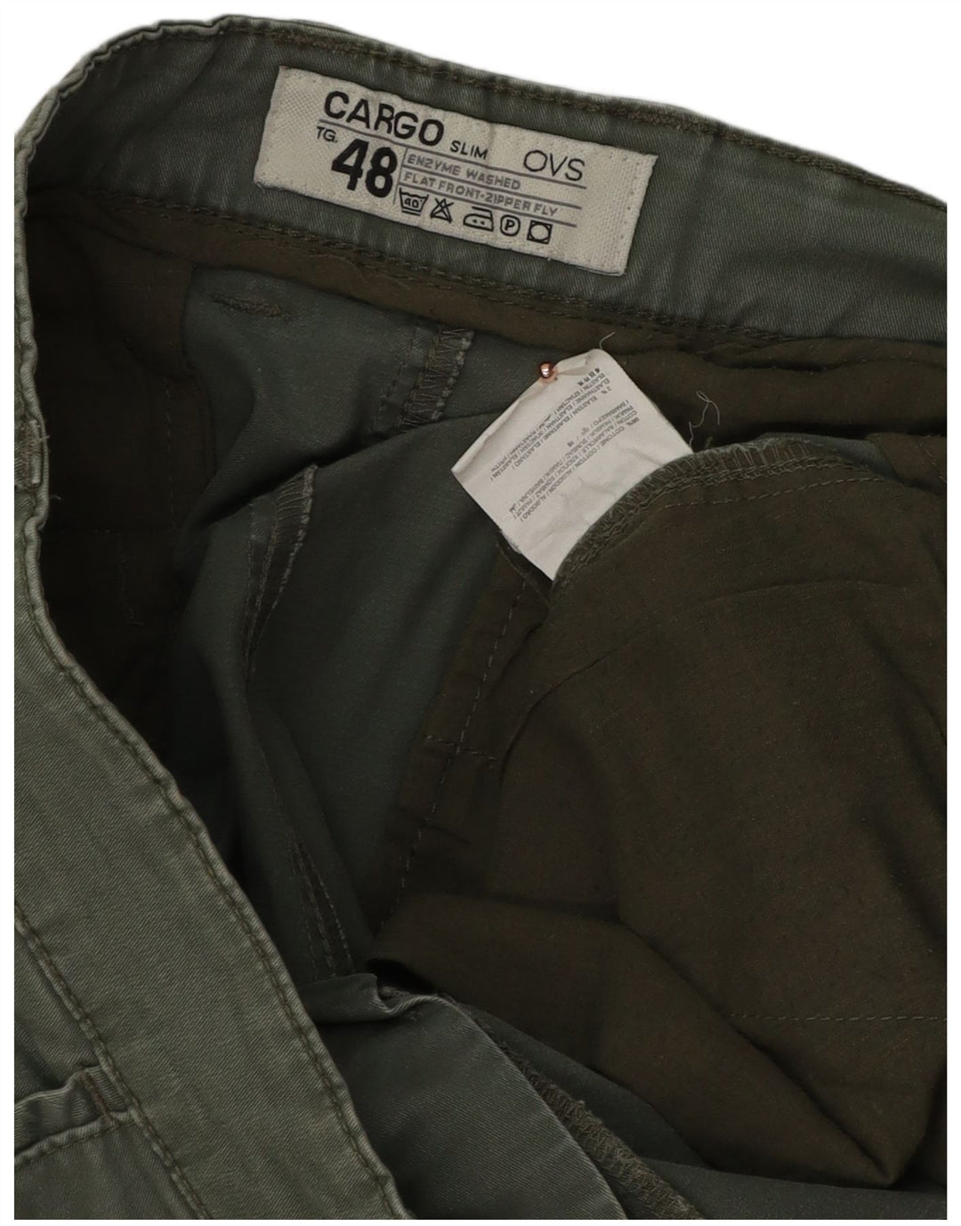 OVS Herren Slim Cargohose IT 48 Medium W34 L33 Grüne Baumwolle