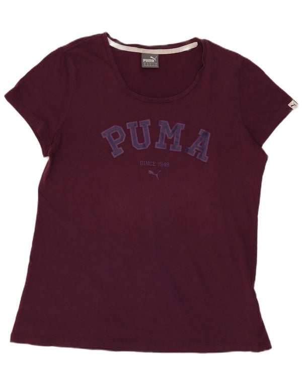 Puma Damen Grafik T-Shirt Top UK 16 Large Burgund Baumwolle