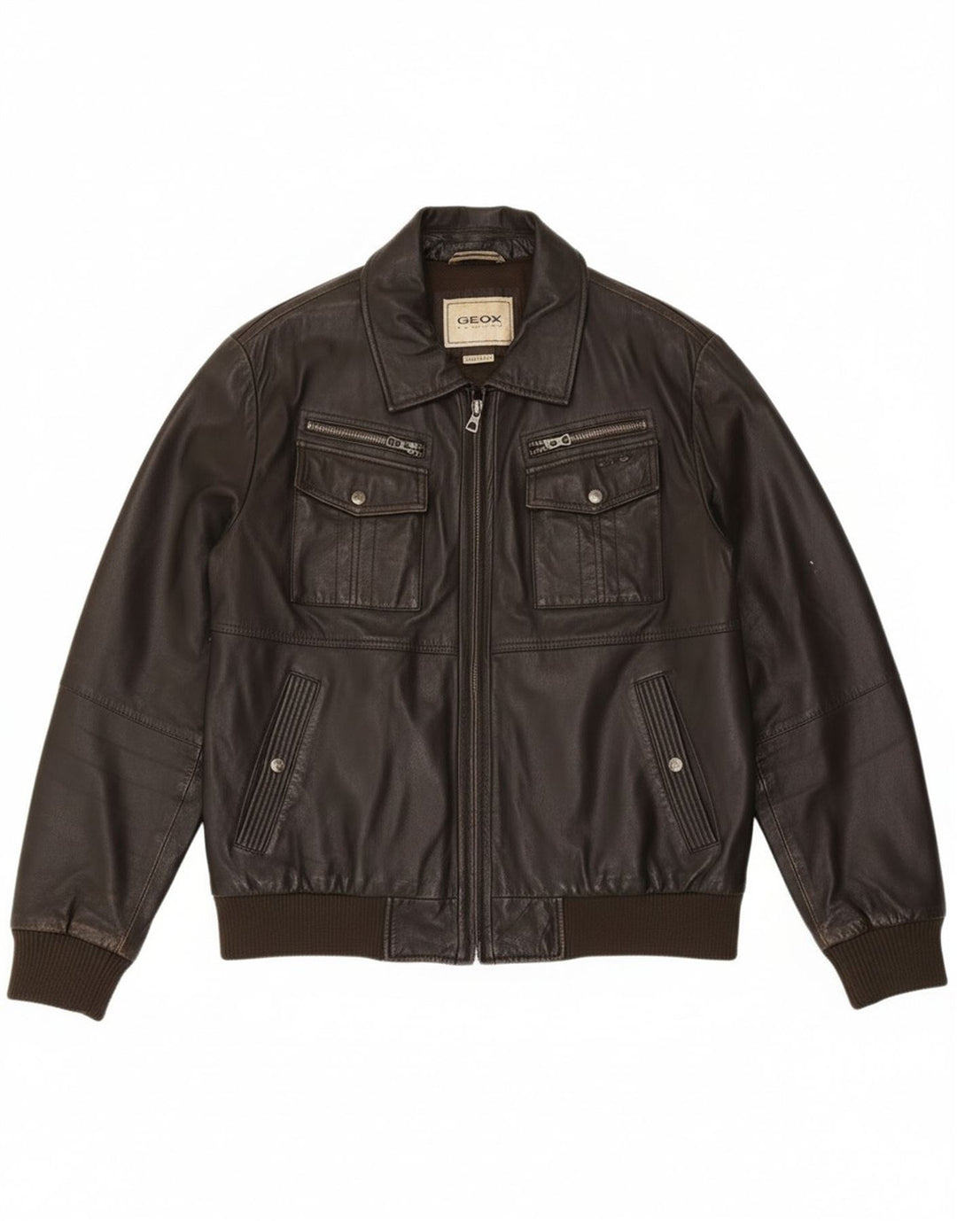 Geox Herren Bomber Lederjacke UK 42 XL Schwarzes Leder