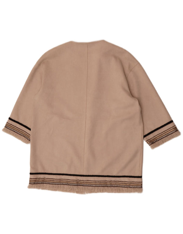 Zara Damen-Blazer mit 3/4-Ärmeln, offen, UK 14, Mittelbeige gestreift