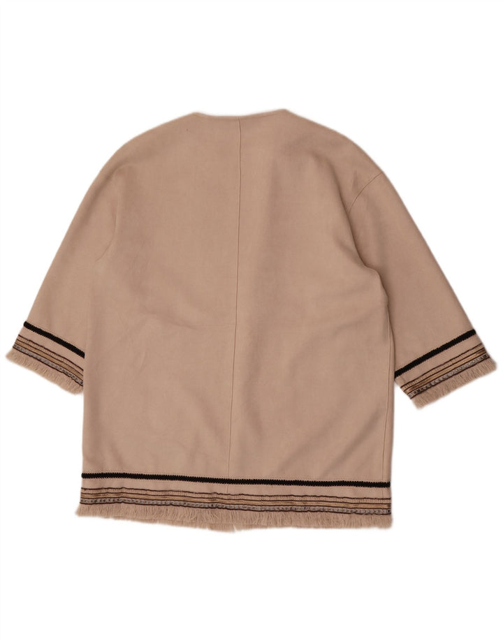 Zara Damen-Blazer mit 3/4-Ärmeln, offen, UK 14, Mittelbeige gestreift