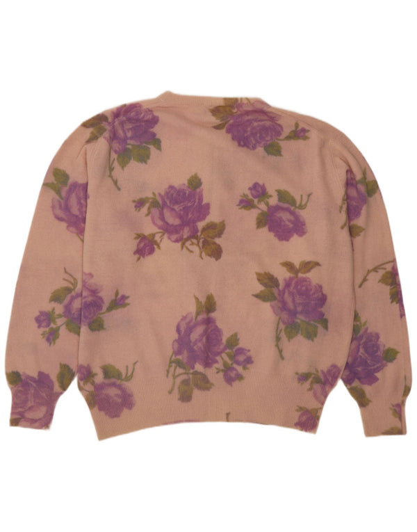 Etam Damen-Pullover mit Reißverschluss am Hals, UK 14, mittelrosa, geblümte Wolle