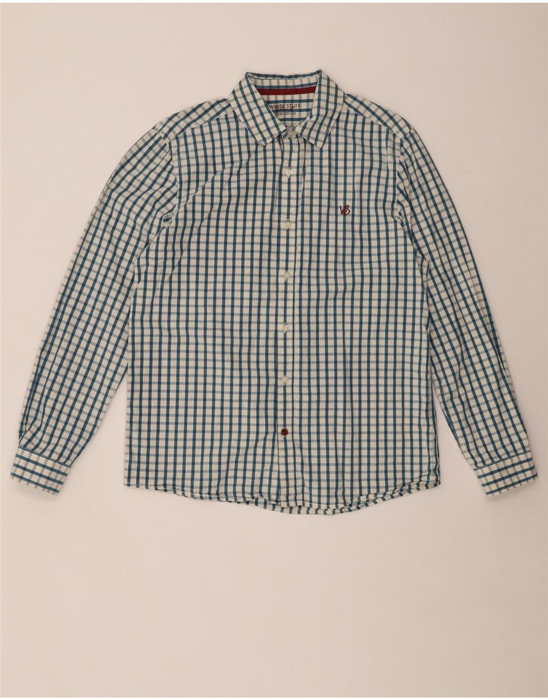 White Stuff Herren-Hemd mit klassischer Passform, mittelblau karierte Baumwolle