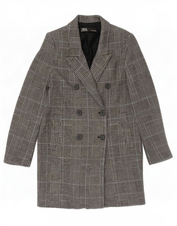 Zara Damen Loose Fit Zweireihiger Mantel UK 10 Small Grey Houndstooth
