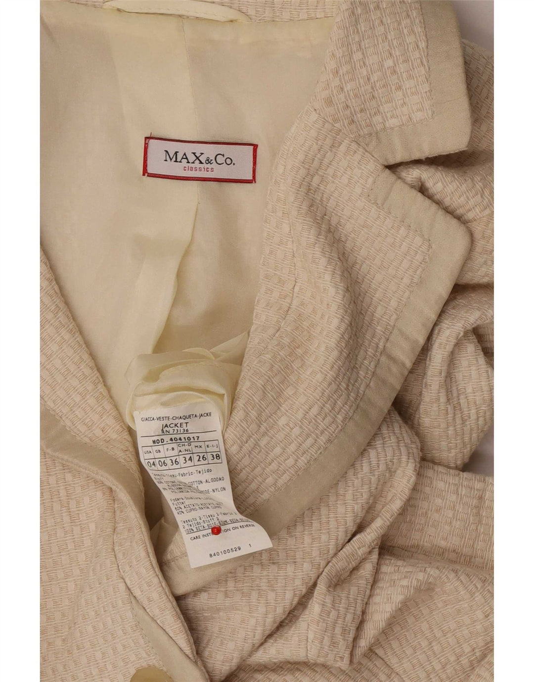 Max & Co. Damen 3-Knopf-Blazerjacke UK 6 XS Beige Baumwolle