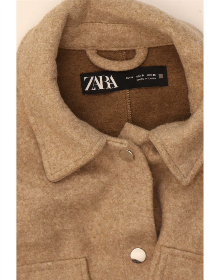 Zara Damen Shacket Übergroßes Hemd UK 10 Small Beige Polyester