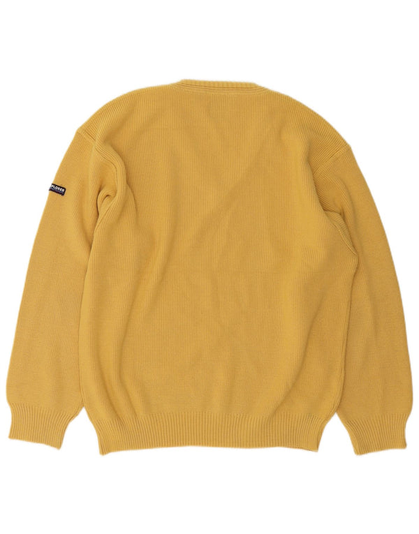 Explorer Mens V-Neck Jumper Sweater IT 50 Medium Yellow Wool