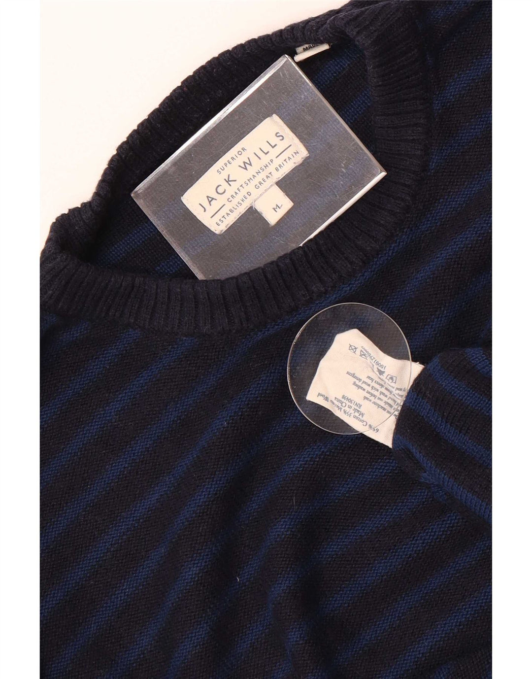 Jack Wills Herren-Pullover mit Rundhalsausschnitt aus mittelblauer, gestreifter Baumwolle