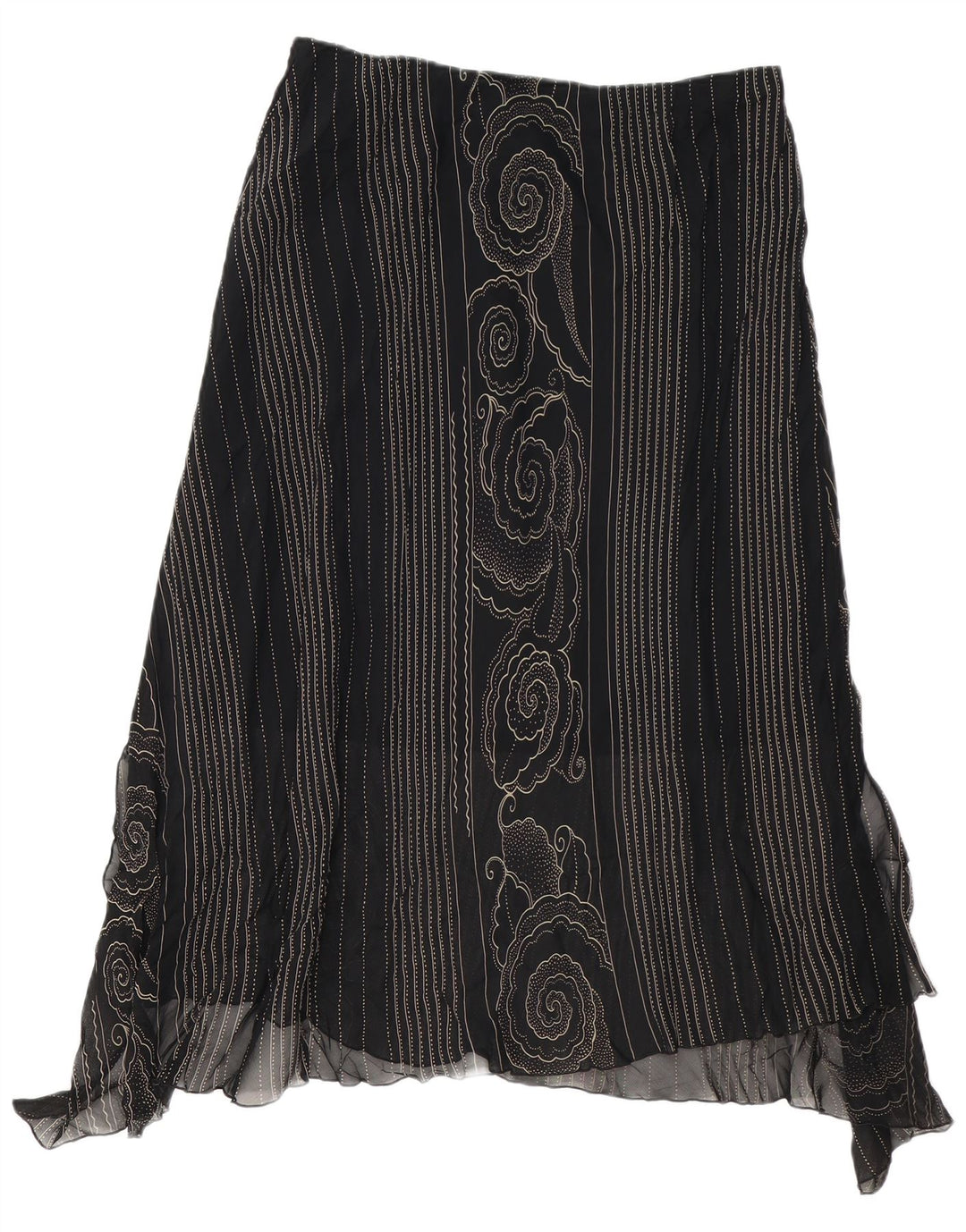 VINTAGE Damen Asymmetrischer Rock W34 Großes schwarzes Paisleymuster