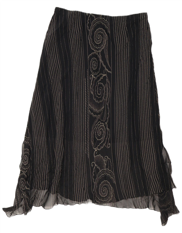 VINTAGE Damen Asymmetrischer Rock W34 Großes schwarzes Paisleymuster