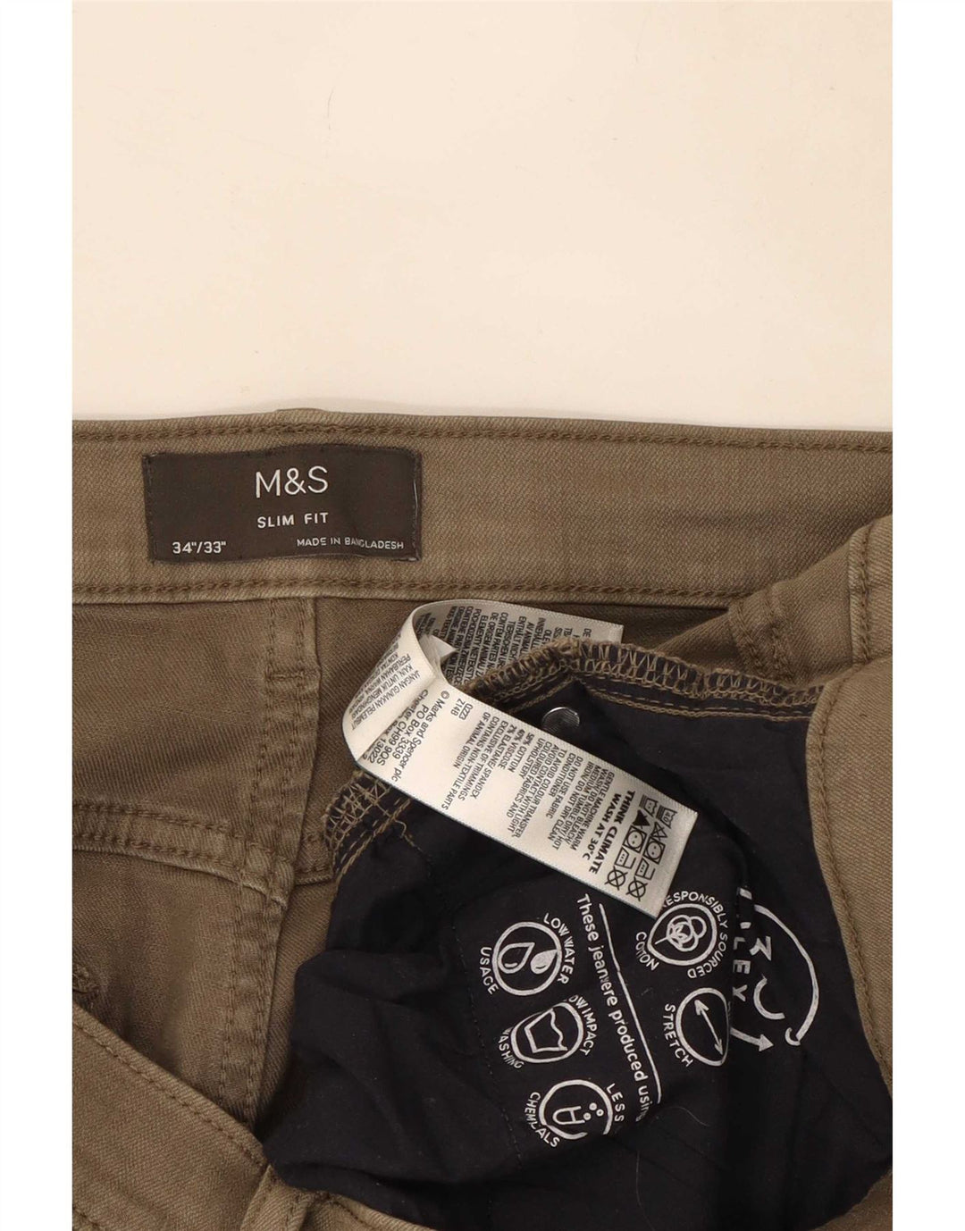 Marks & Spencer Herren Slim Jeans W34 L33 Khaki Baumwolle