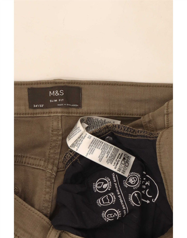 Marks & Spencer Herren Slim Jeans W34 L33 Khaki Baumwolle