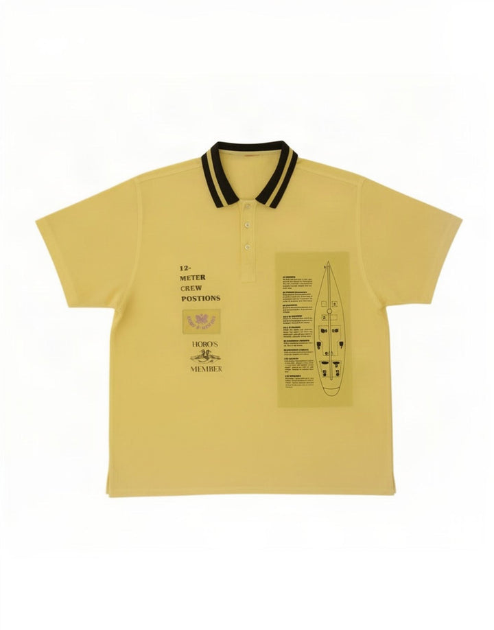 Vintage-Herren-Kurzarm-Pulloverhemd mit Grafik, Mittelgelb, Farbblock