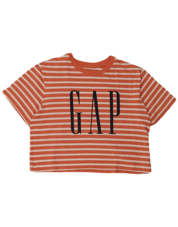 Gap Damen Crop Graphic T-Shirt Top UK 14 Mittelorange gestreift aus Baumwolle