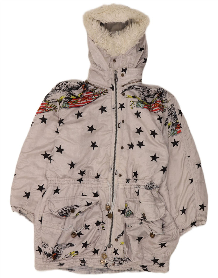 Lily Farouche Damen-Skijacke mit Kapuze, übergroß, US 2 XS, Grau, geometrisch