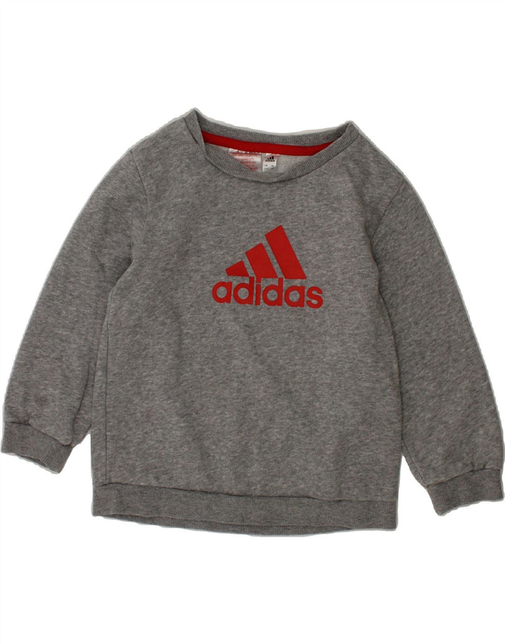 ADIDAS Boys Graphic Sweatshirt Jumper 3-4 Years Grey Cotton Vintage Adidas and Second-Hand Adidas from Messina Hembry 
