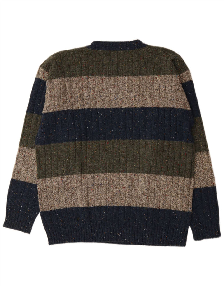 Trussardi Herren-Pullover mit Rundhalsausschnitt, groß, mehrfarbig, gestreift, Wolle