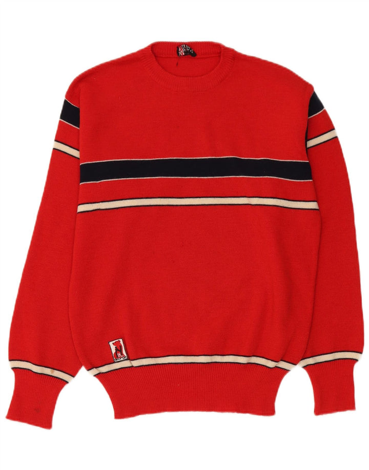 Vintage Damen Pullover mit Rundhalsausschnitt IT 54 3XL Rot gestreift