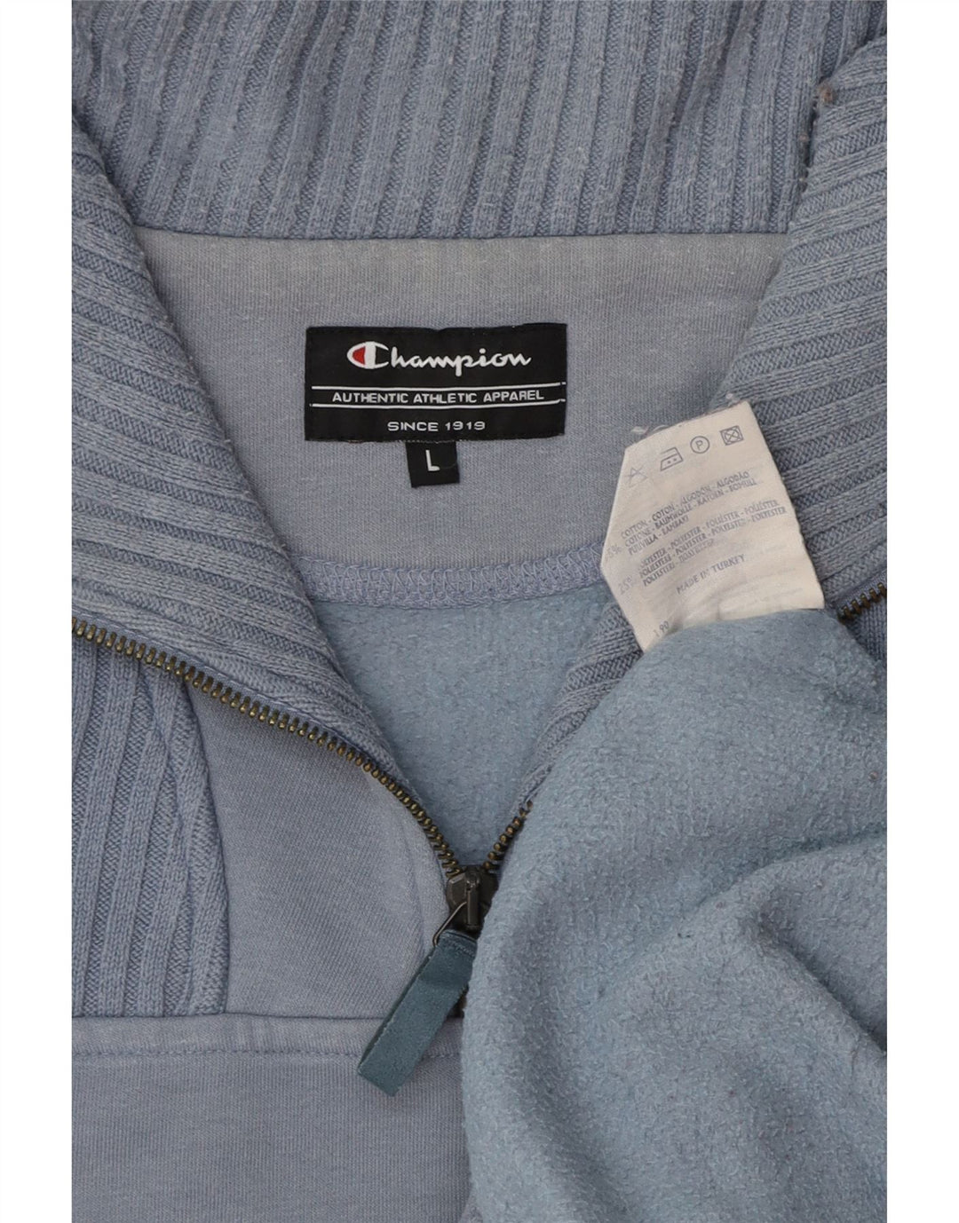 CHAMPION Herren-Sweatshirt mit Reißverschluss am Hals, groß, aus blauer Baumwolle